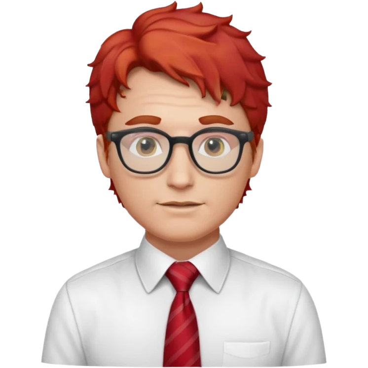 white man in white shirt, having red tie, red wavy hair, wearing glasses emoji