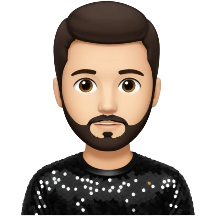 Frankie Zulferino, Pop Singer (b.1990) with dark brown hair and short beard, black sequin outfit, light tan skin emoji