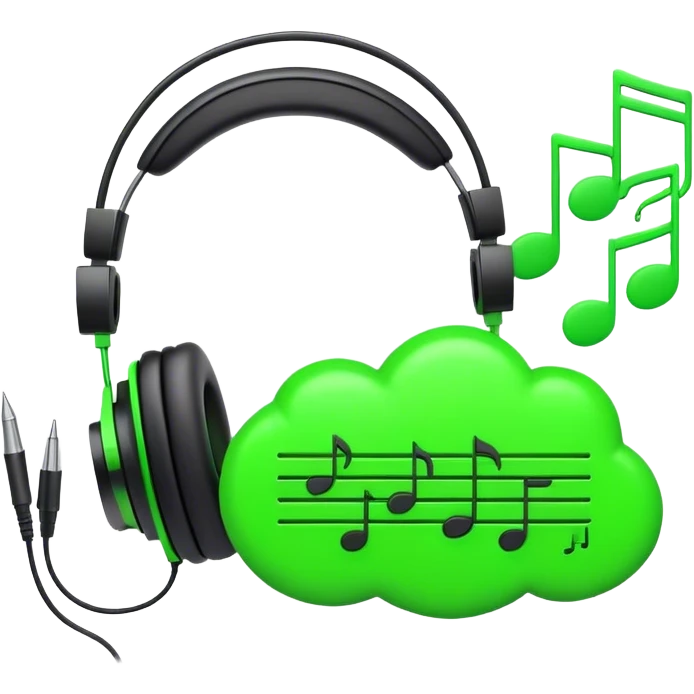 Create a creative and inspiring emoji that represents writing music tracks. The design should feature musical notes, a pen or pencil, and a digital audio workstation (DAW) interface or a computer screen with a visible waveform, symbolizing the process of composing and arranging a track. Add elements like a metronome or a pair of headphones to reflect the recording and editing aspects. Use vibrant colors like electric blue, purple, or neon green to represent creativity and innovation in music production. The background should be transparent. emoji
