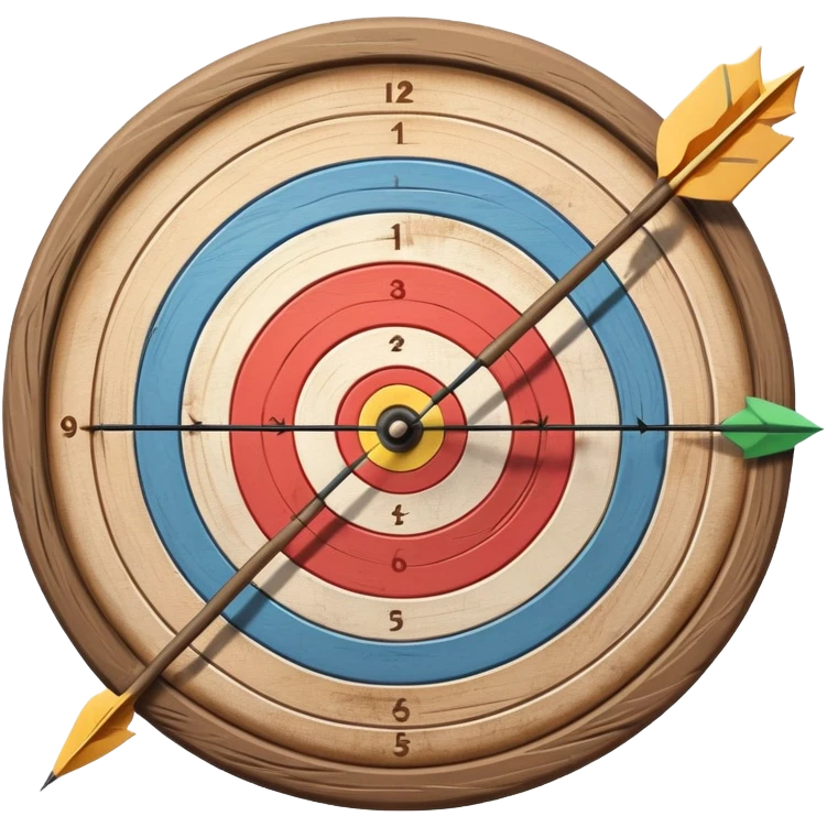 A bow with an arrow drawn back, aimed at a target with concentric rings. The background suggests a calm, outdoor archery range, emphasizing the precision, focus, and skill required in archery as a competitive sport. emoji