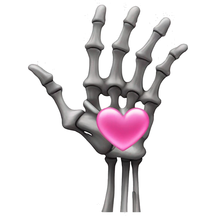 Skeleton hand w middle finger upright w pink heart on middle finger emoji