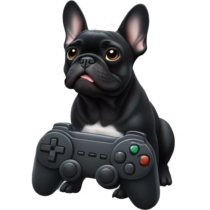All black French bulldog playing video games emoji