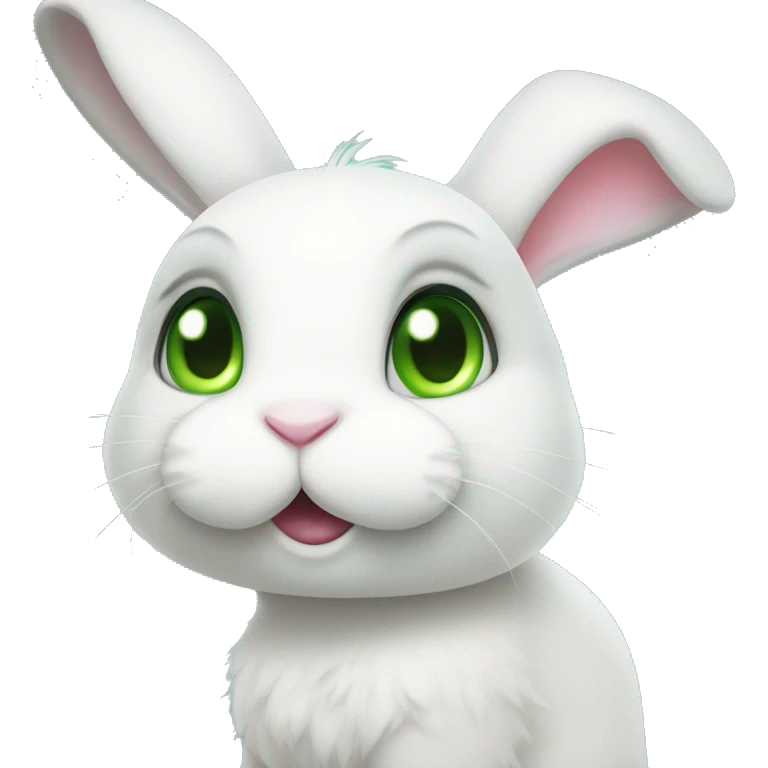 Cute White bunny with light-green eyes and a question mark above her bunny head emoji