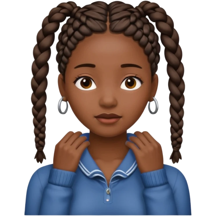 A black Girl with braids both hands holding her neck emoji