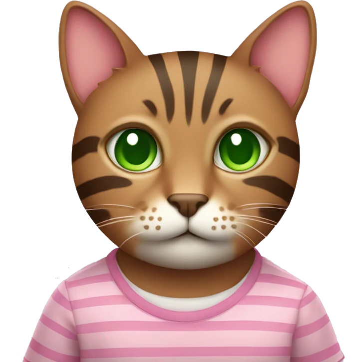 Brown striped cat green eyes pink shirt emoji