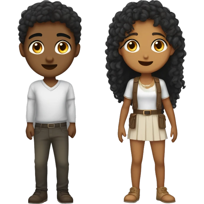Moça guerreira de 21 anos, cabelos pretos e lisos, cumprido até a cintura, olhos castanhos e puxados, rosto e nariz fino, morena clara, estatura pequena,, emoji