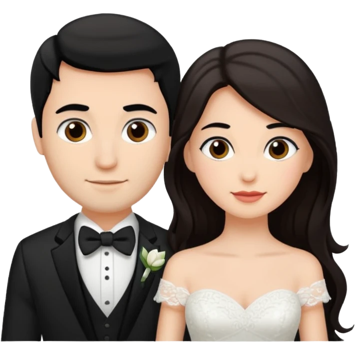 A bride and a groom. The woman is with dark brown hair, the man with black  emoji