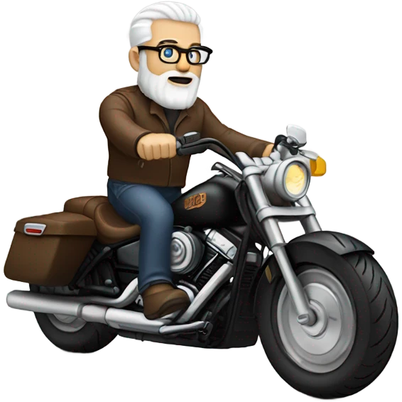 white bearded guy with reading glasses riding a harley  emoji