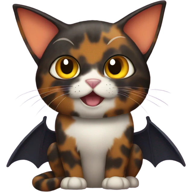 Tortoiseshell cat wearing bat wings emoji