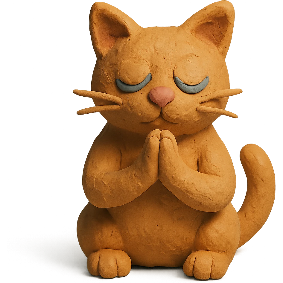claymation style cat praying emoji