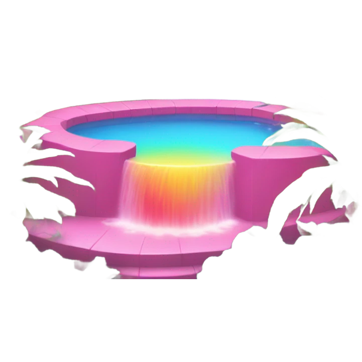 Pink pool with rainbow palm trees and a waterfall  emoji