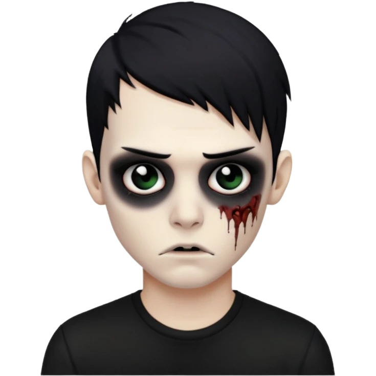 Zombie boy with emo black hair and a black shirt emoji