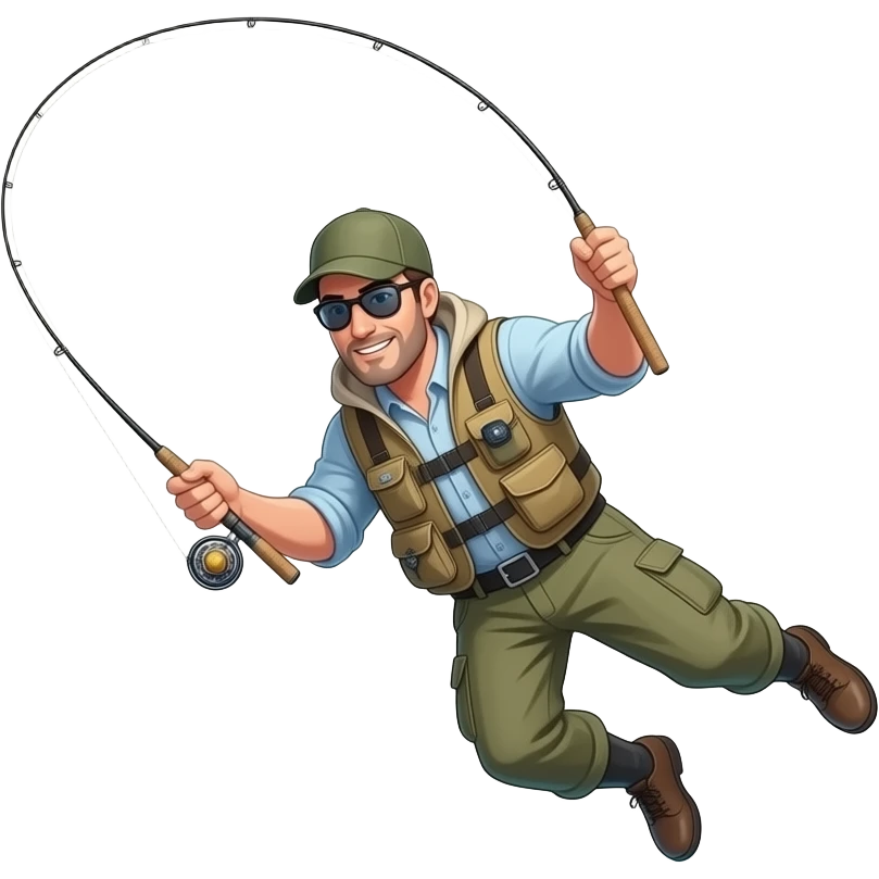 a guy diving into water after his fly fishing rod emoji