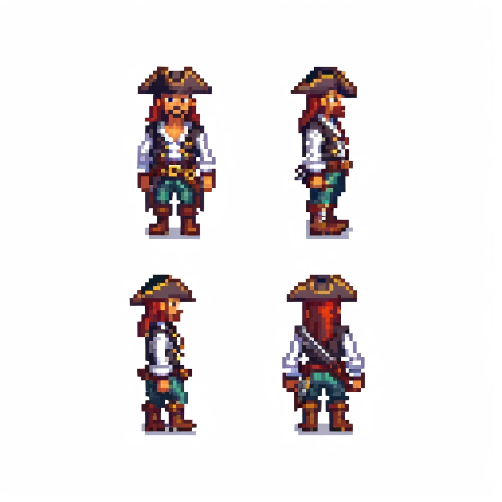 pirate character walking animation, 32-bit style, game sprite, side view emoji