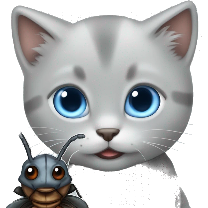 blue eyes grey kitten and cockroach friends emoji