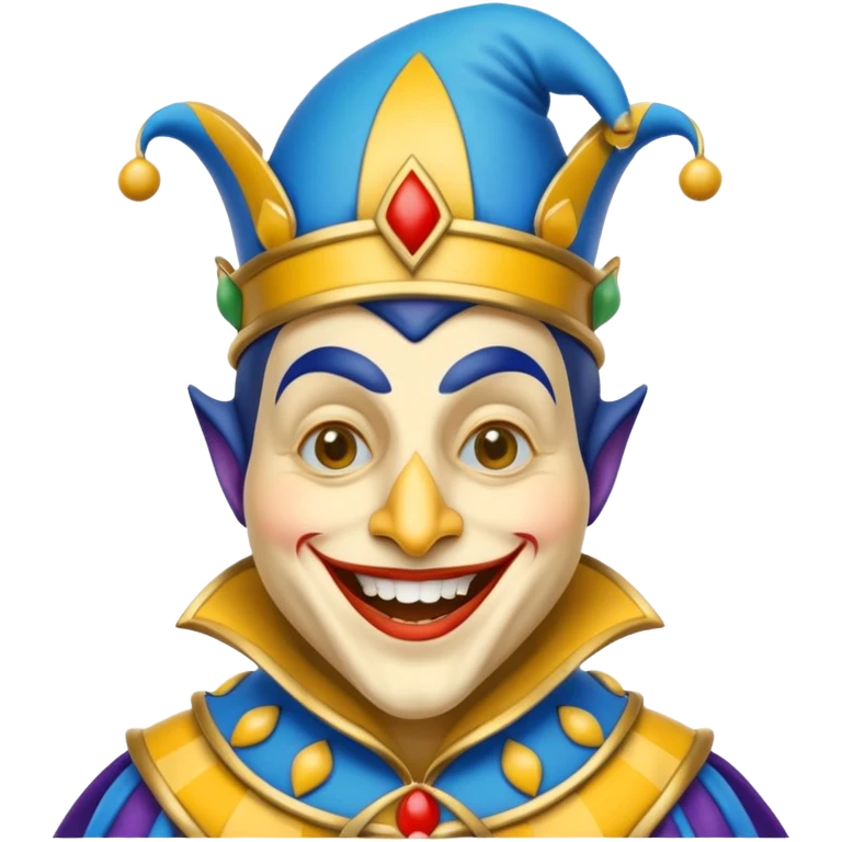 crazy colorful neutral penguin jolly joker, medieval, vintage, court jester, mac os icon, blue color emoji