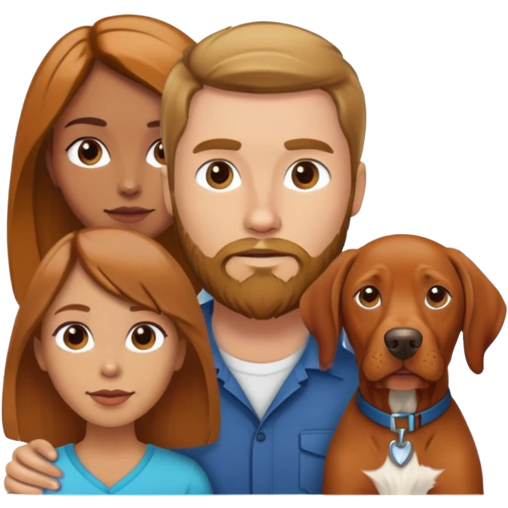 Highlight hair tan female and light brown hair white male with beard and vizsla female emoji