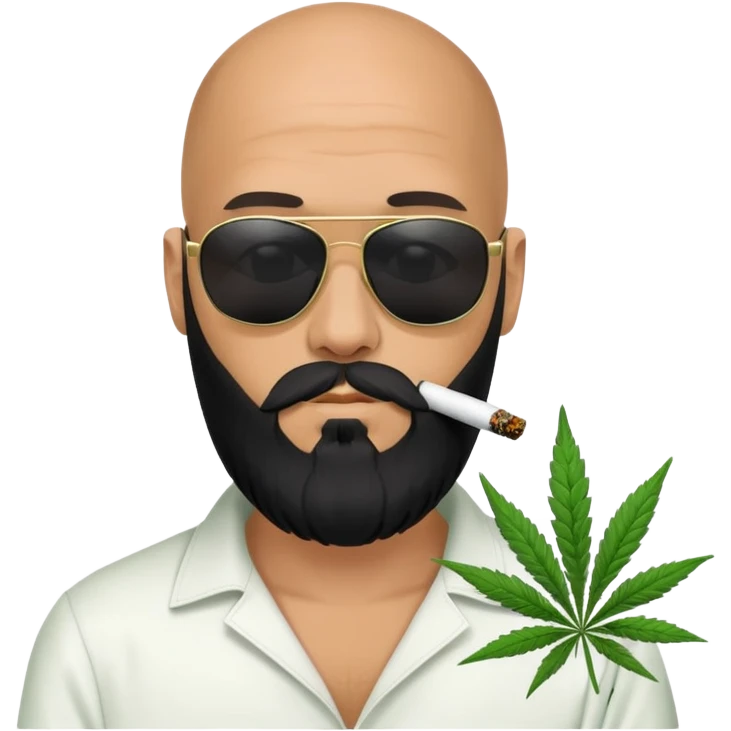 bald guy with a great black beard and matrix sunglasses smoking weed emoji