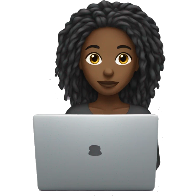 black girl with locs behind a laptop emoji