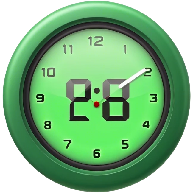 Digital clock with a green text emoji