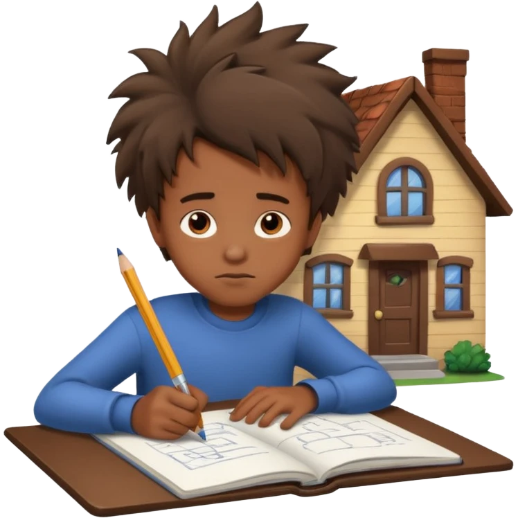 boy drawing little house character on notebook emoji