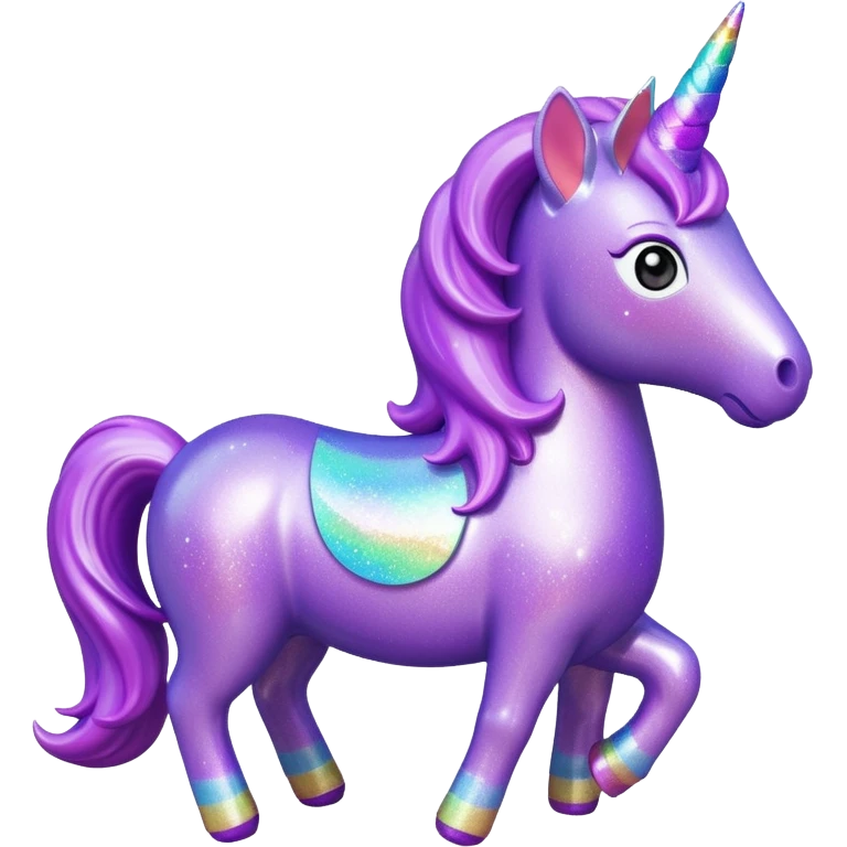 purple gliter  unicorn toy facing camera emoji