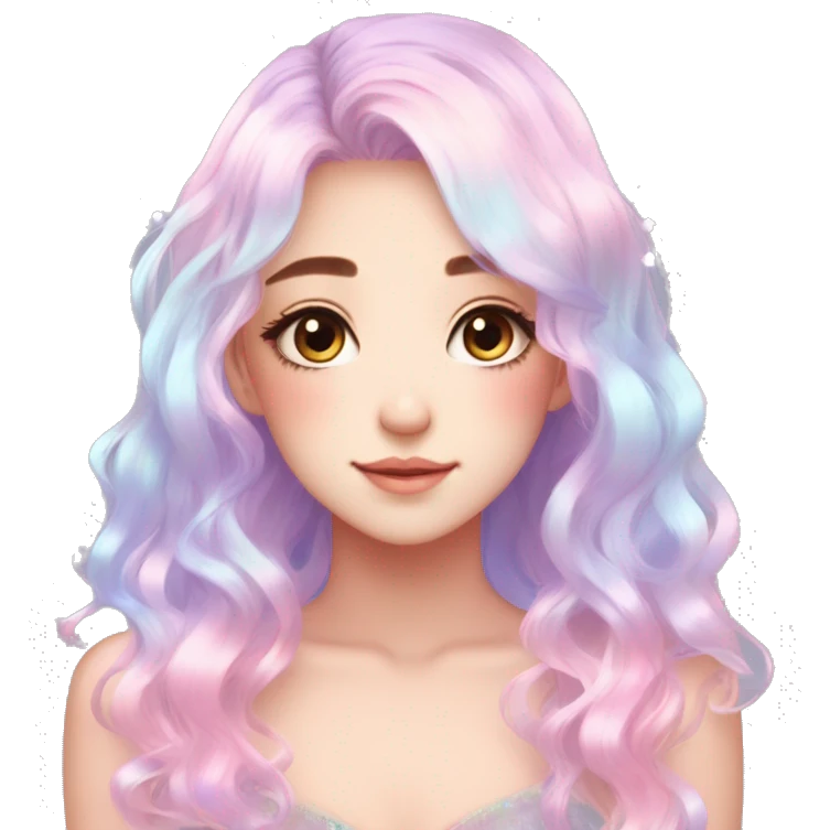 Gorgeous Beautiful Blushing Petite Colorful-Shiny-Pastel-Fairy-Anime-Girl with beautiful gradient pastel hair aesthetic emoji