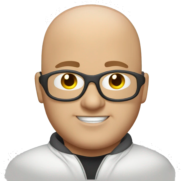 chubby bald man with goggles and white jacket close up with ear rings  emoji