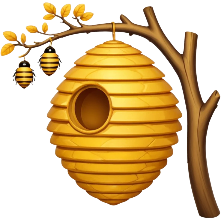 A beehive hanging in a branch emoji