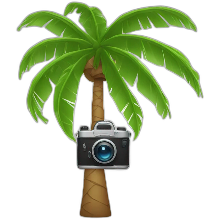 Palm tree with eyes and holding a camera emoji