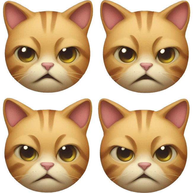 An giant cat with 4 heads, 4 emotions, happy, sad, impressed, angry emoji