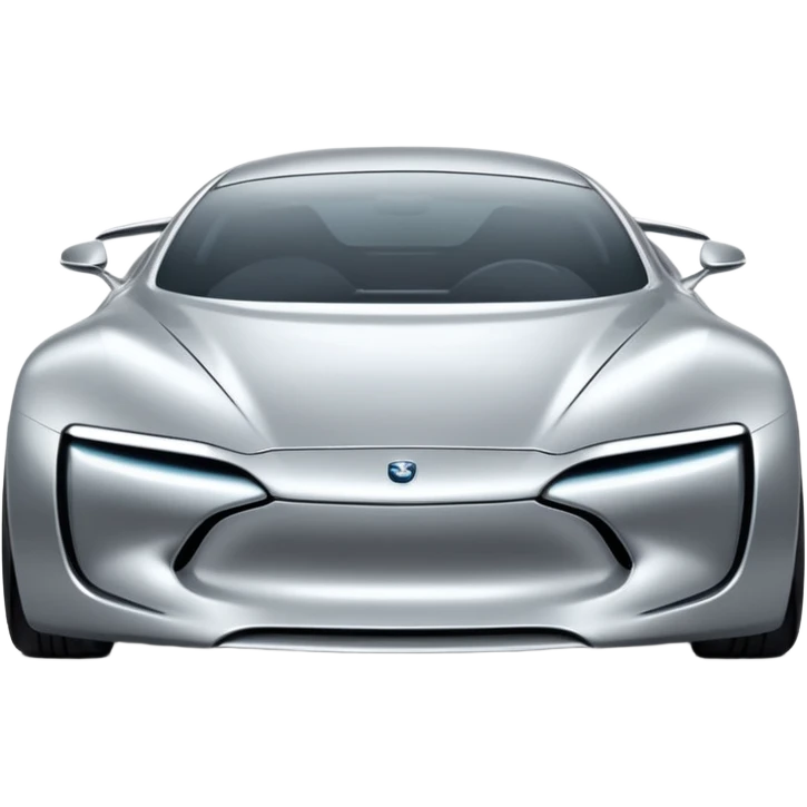 A low-profile futuristic car emoji made of polished silver chrome, wide body stance, smooth aerodynamic shape, glossy metallic surface, soft reflections, luxury swag aesthetic, minimal details, iOS emoji style, centered on clean white background, studio lighting emoji