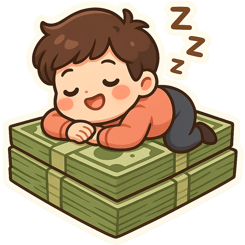 happy person napping on mattress of money emoji
