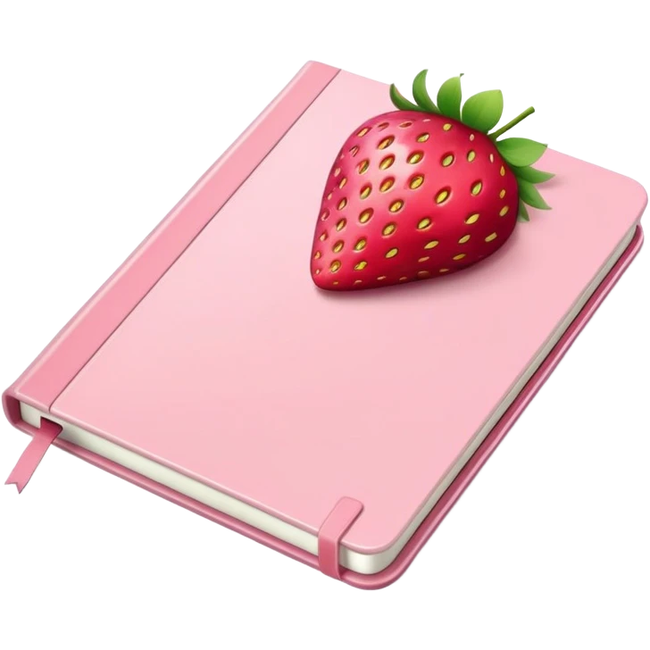 pastel pink colored notebook with strawberry on the cover  emoji