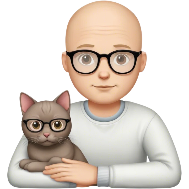 bald IT guy sitting with cat in glasses emoji