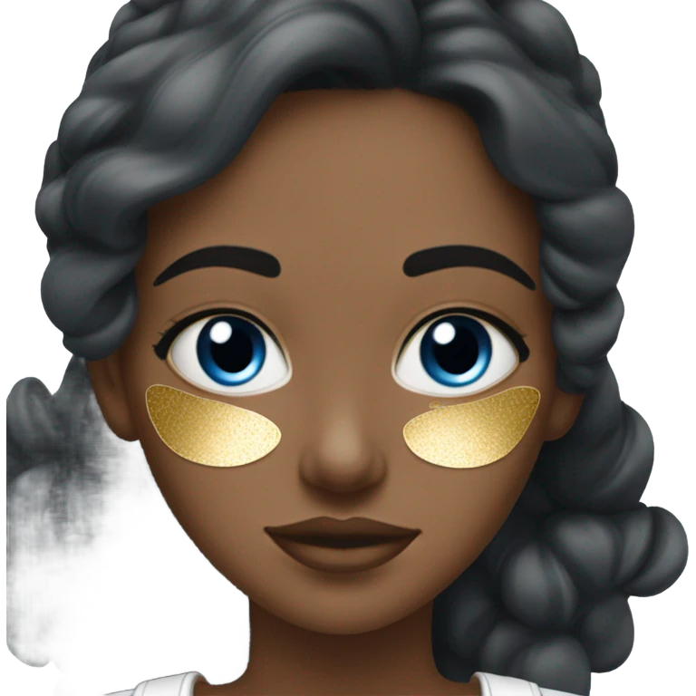 White Skin care on white freackles skin of a brunett blue eyes girl under eyes gel Gold eye patches emoji