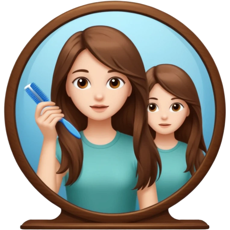 a beautiful girl combing his long hair in front of mirror. emoji