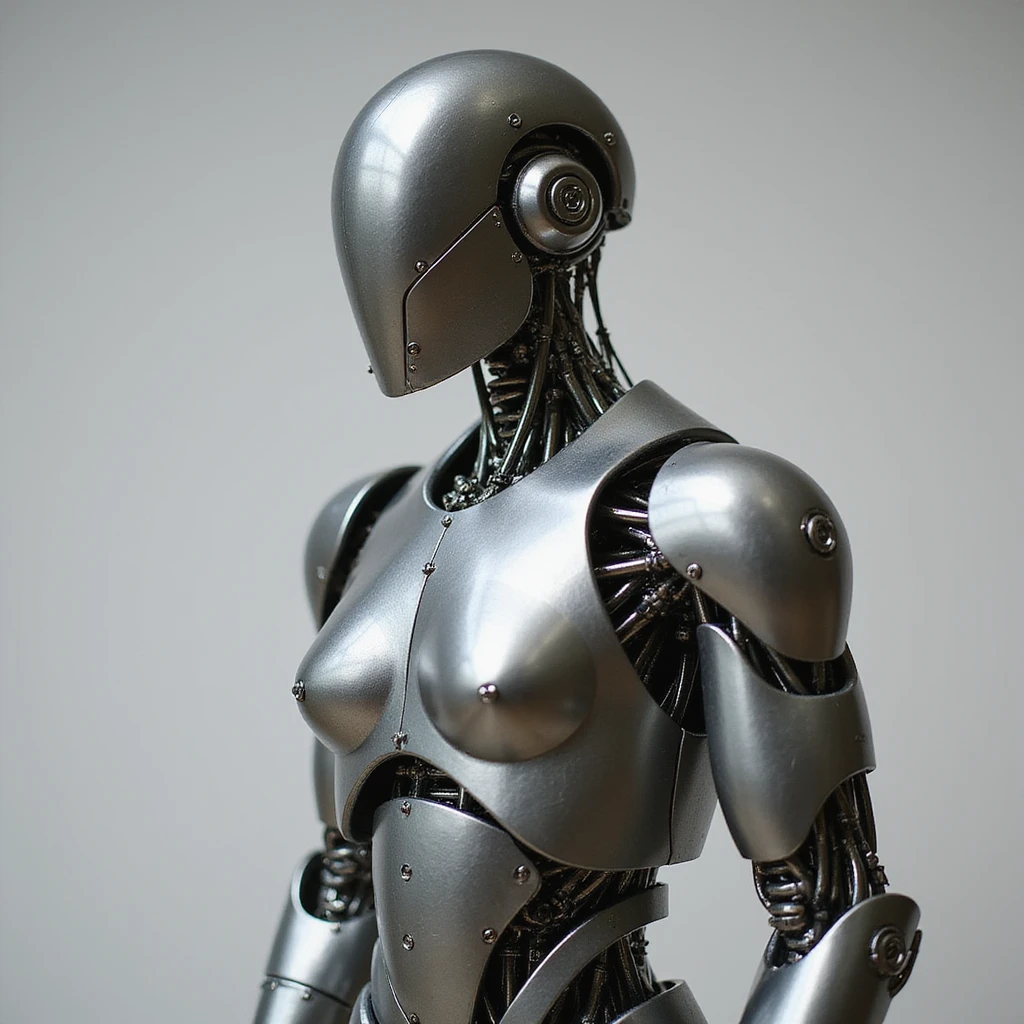 a realistic metallic robot, brushed steel texture, intricate joints emoji