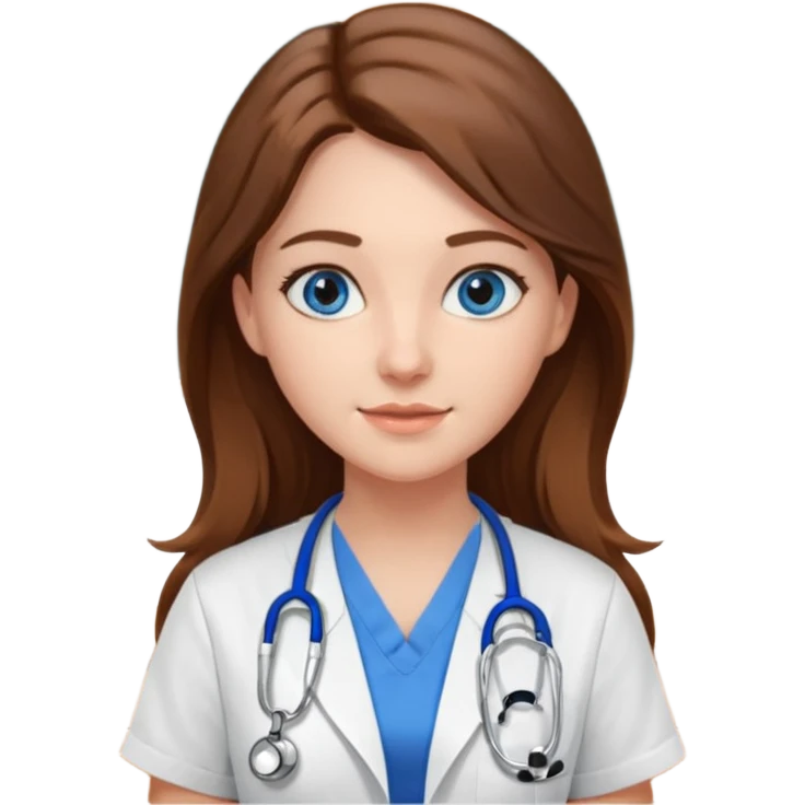 inside a classroom at university, a pretty female nursing student with long brown hair, blue eyes emoji