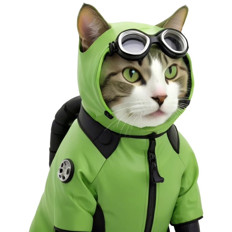 Cat wearing a scuba suit in a shark tank emoji