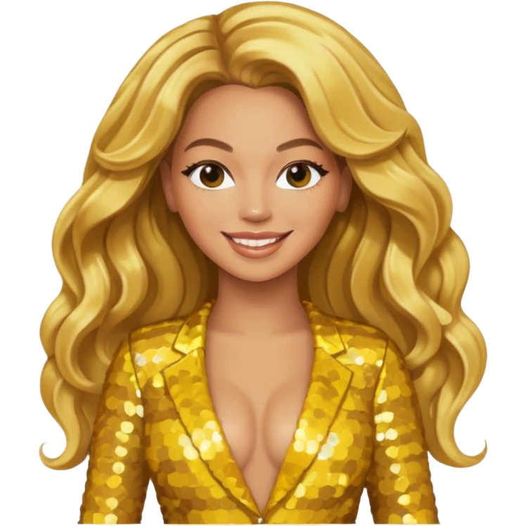 Beyonce from Destiny's Child with long golden blonde hair, yellow sequin outfit emoji