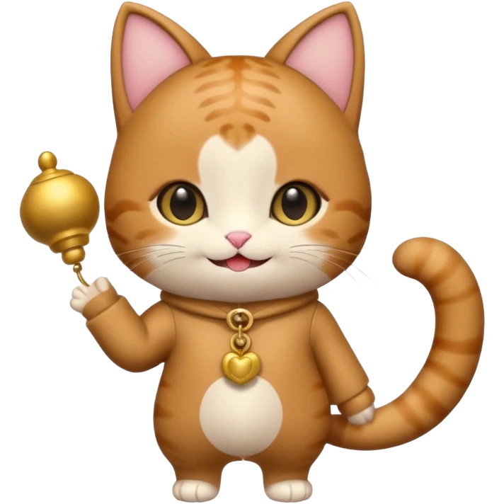 kawaii neko, cute outfit with bell brown cat. suit emoji