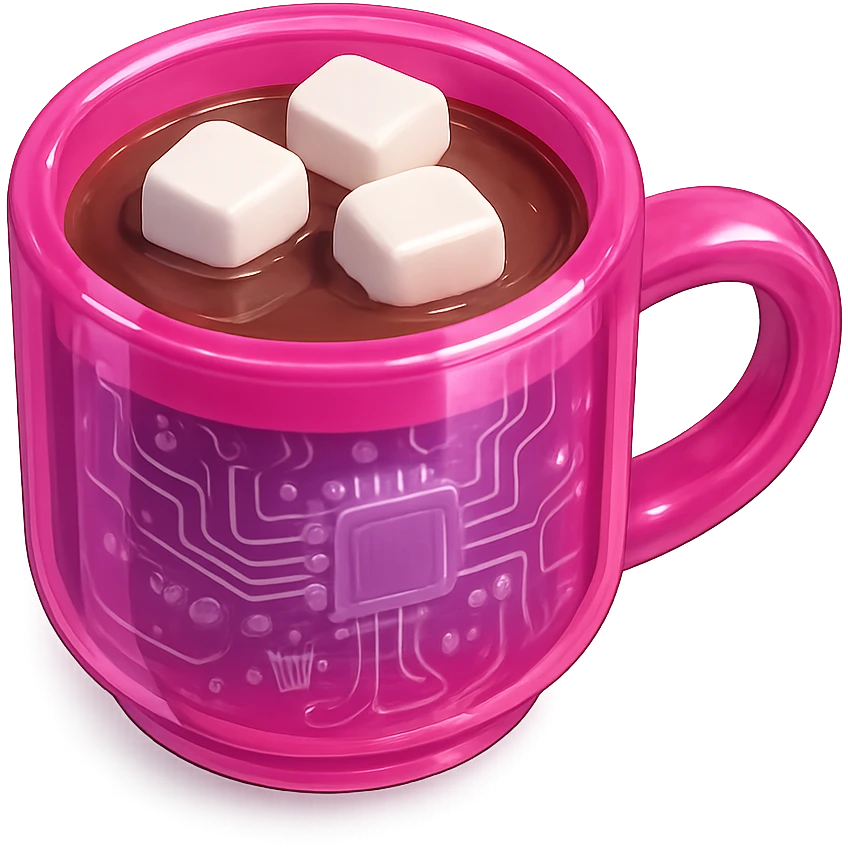 hot chocolate in a pink cup, 3D glossy style, vibrant colors emoji