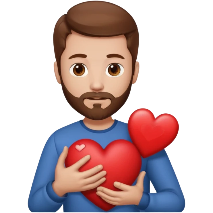 Man with brown hair & beard holding heart in his Arm  emoji