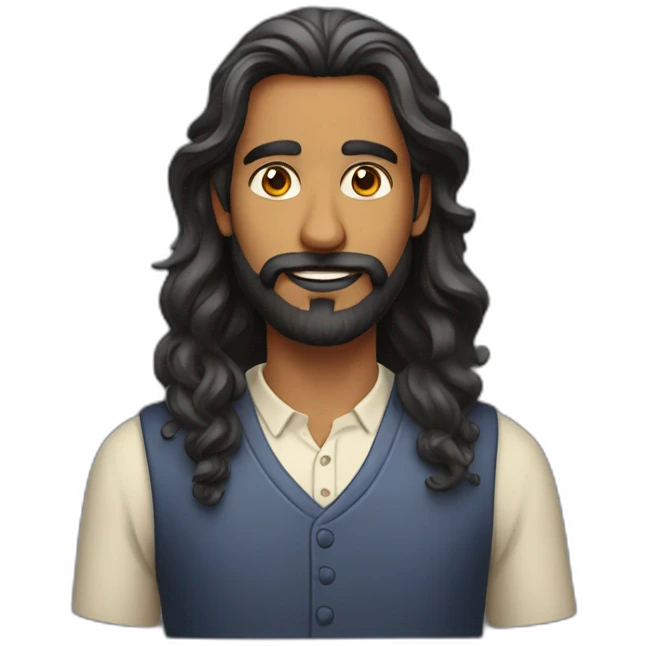 Indian man with long wavy hair and well groomed beard emoji