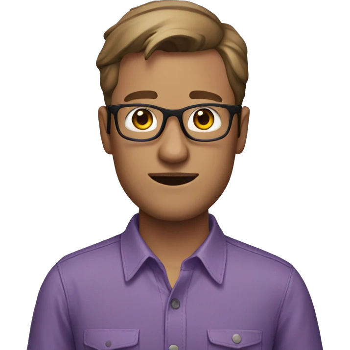 White man with brown hair and glasses wearing a purple button up shirt emoji