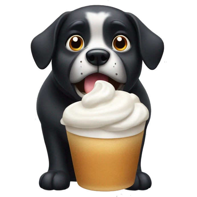 Fat black dog scared of whipped cream emoji