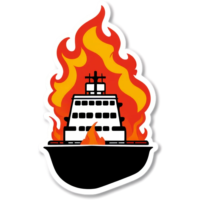 Ship on fire sinking emoji