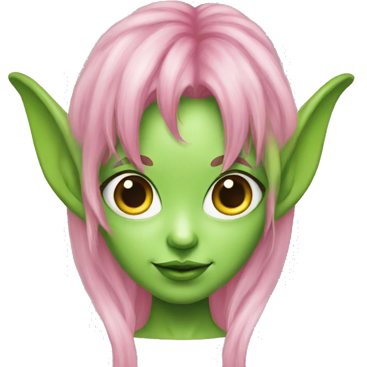 green alien girl with elf ears pink hair emoji