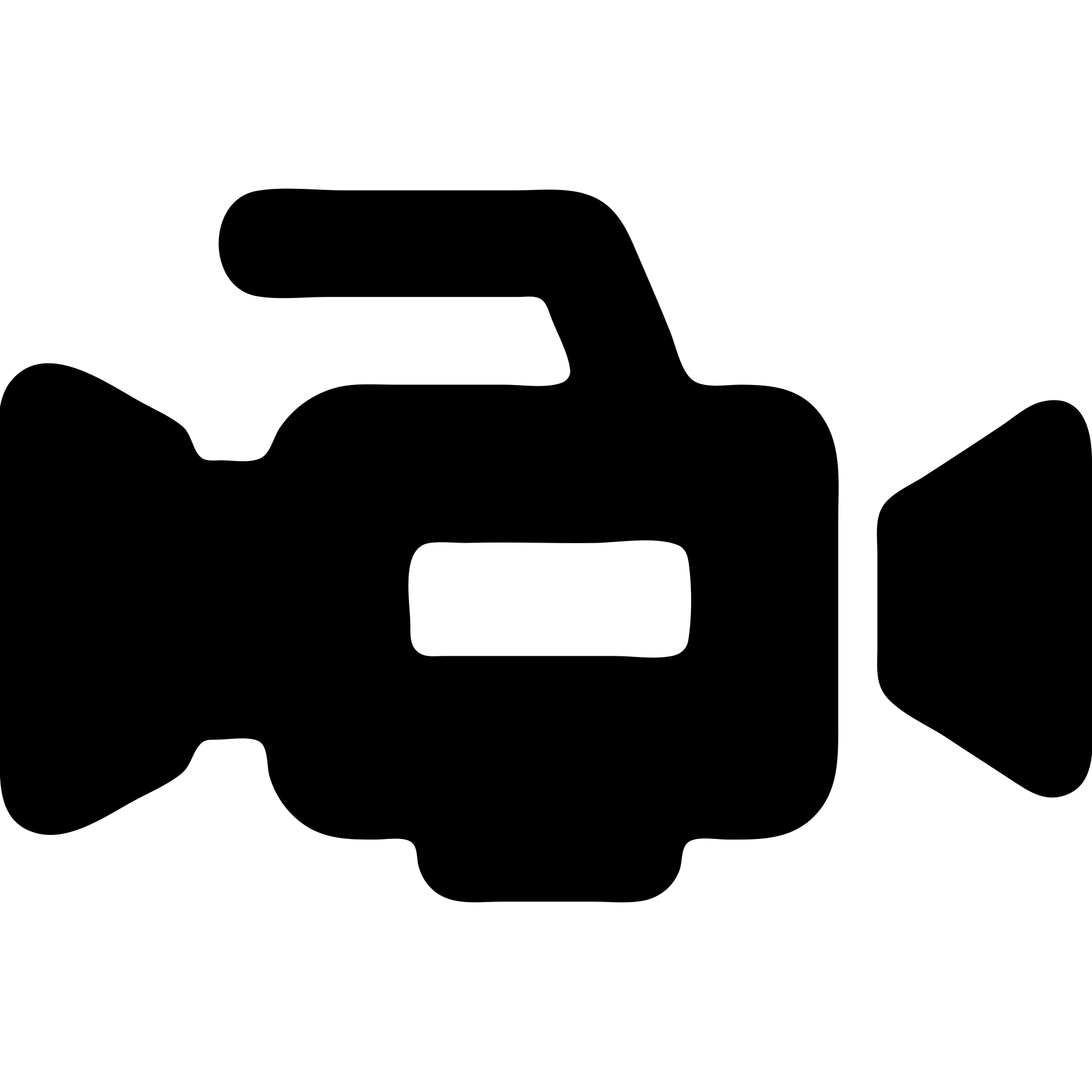 A Sony video camera in a black filled icon style, with a viewfinder. emoji